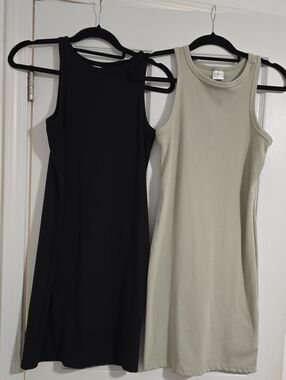 Sleeveless Ribbed Mini Dress in Black and Sage - Casual Staple